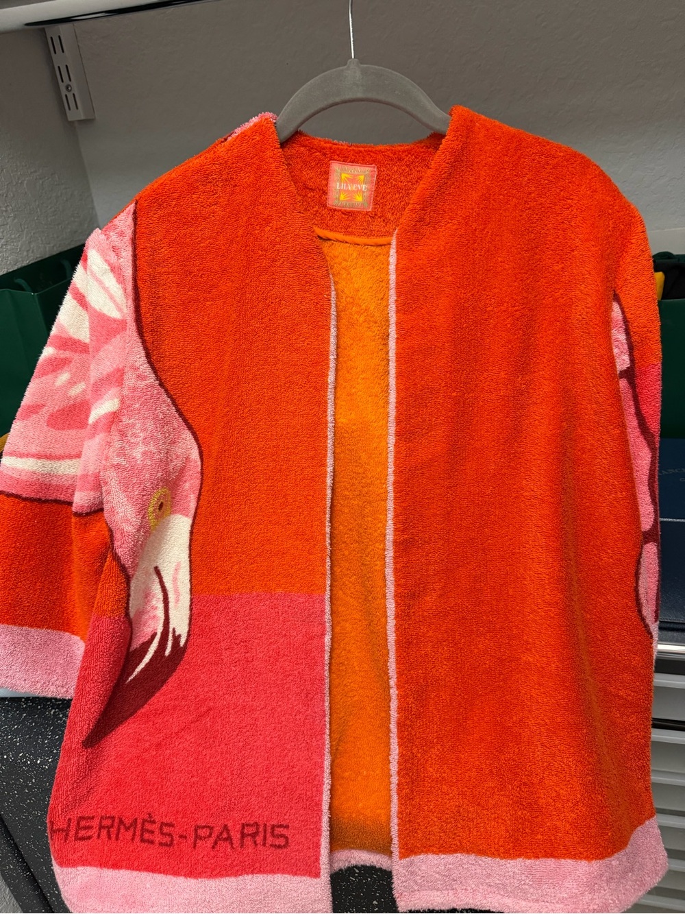 New Lily Eve Women's Orange & Pink terry towel Recycled Hermes jacket